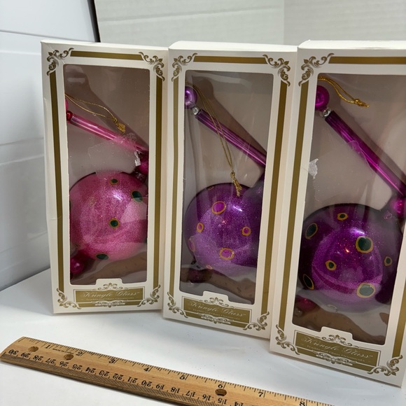 VTG KURT ADLER 6 Polka-Dot Kringle Glass Christmas Ornament Orig Box Fuchsia/Gr - Picture 10 of 16